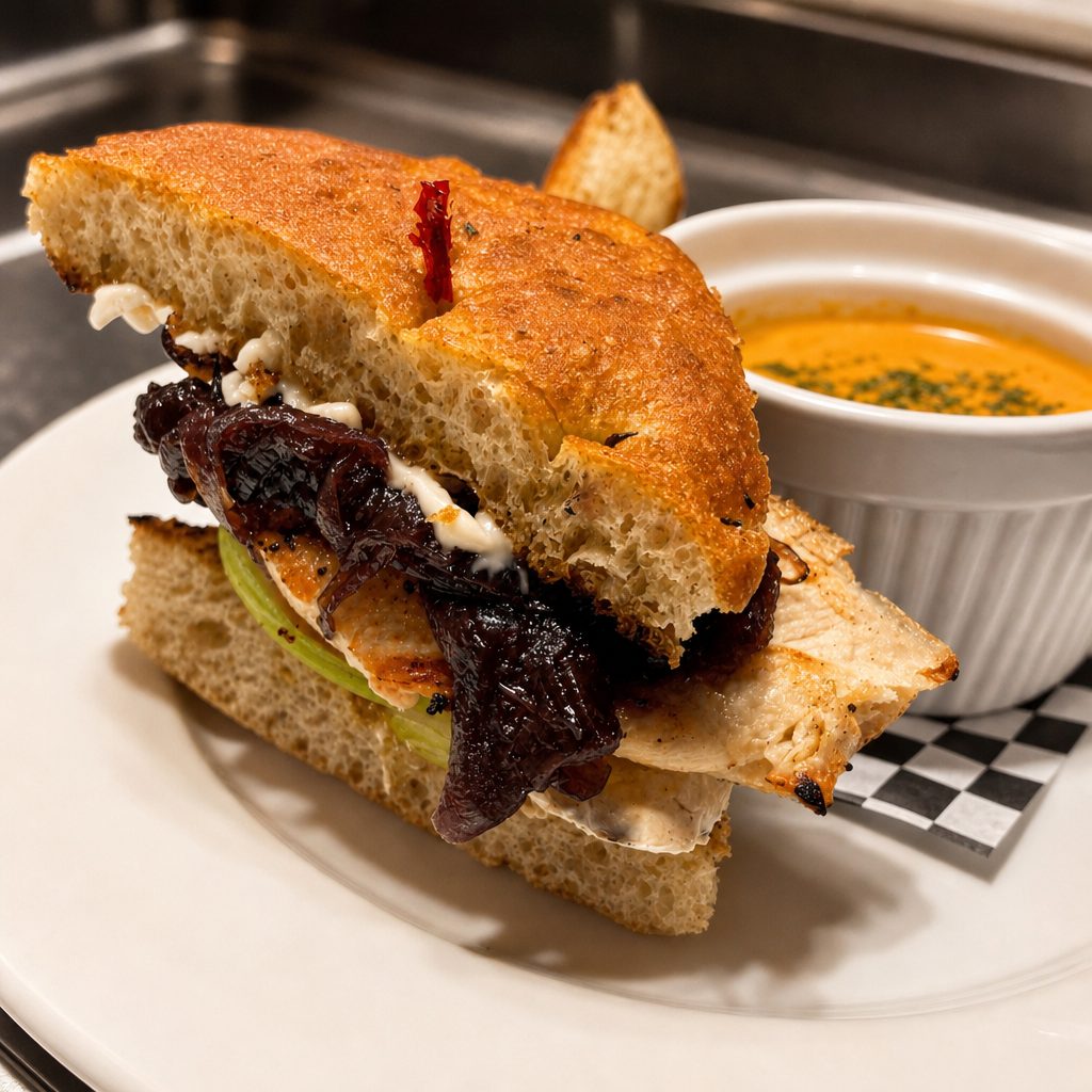 Chicken apple brie sandwich.